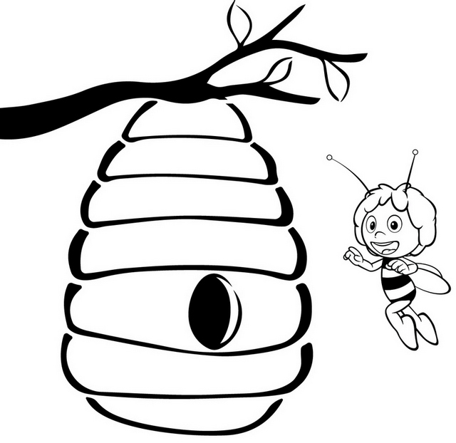 Beehive Cartoon Hanging on the tree Coloring Page