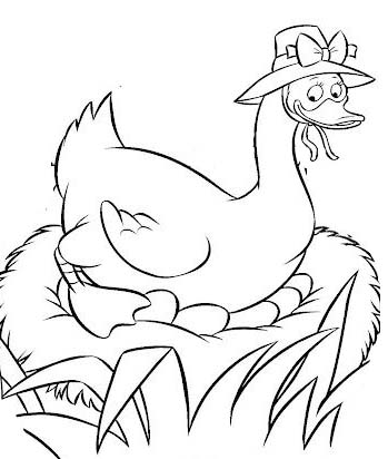 Goose Cartoon brooding eggs coloring page