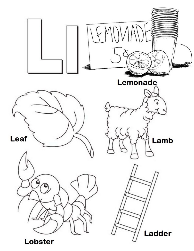 Letter L for Object with L in Initial Alphabet Coloring Page