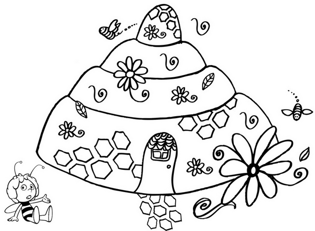 beehive with flowers coloring page