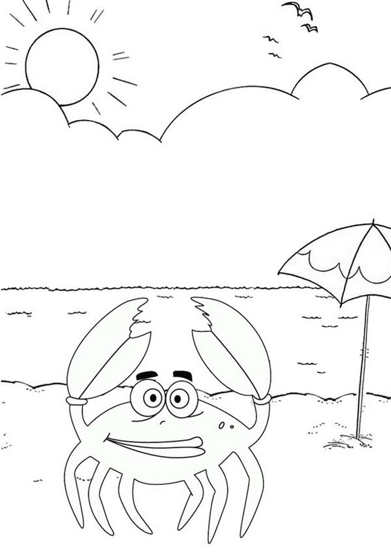 funny crab summer beach coloring pages