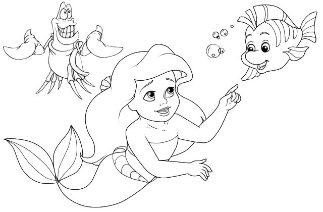 the little mermaid Flounder and sebastian coloring page
