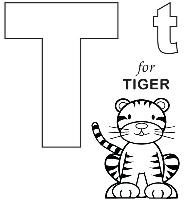Letter T for Tiger Coloring Page