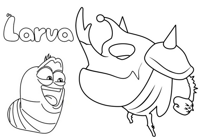 Red Larva and Black Frog Coloring Page