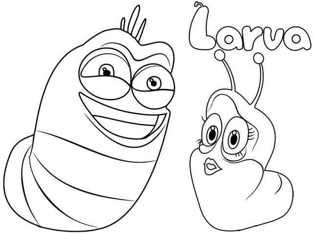 Red and Pink Larva Coloring Page for Kind Kids