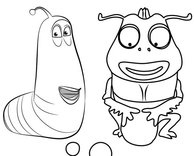 Yellow Larva and Brown Beetle Coloring Page