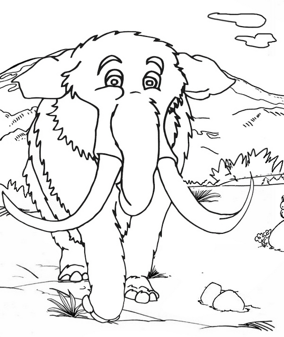 wooly mammoth with mountain scenery coloring page