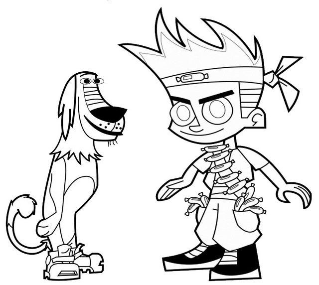 Johnny and Dukey from Johnny Test Coloring Page
