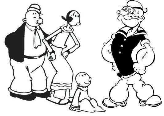 Wimpy Olive Sweet Pea and Popeye Coloring Page