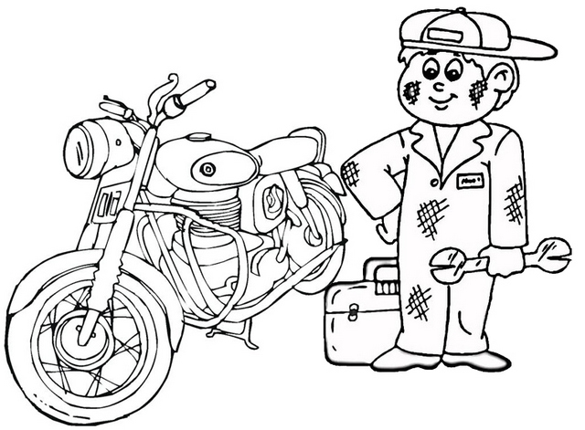 fun motorcycle mechanic coloring page for child