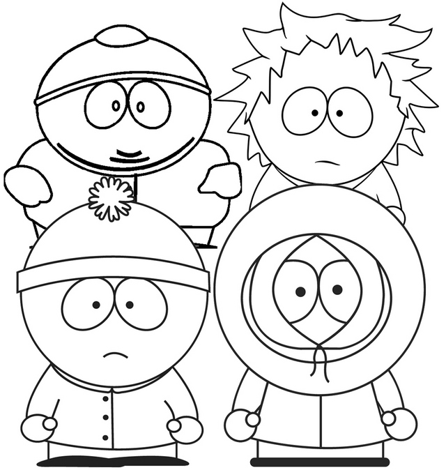 Fun and Cute Stan Kenny Cartman and Tweek from South Park Coloring Page