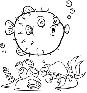 cute new born puffer fish cartoon coloring page