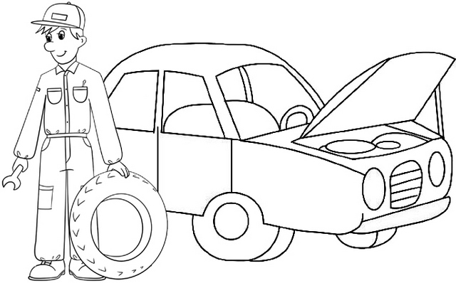 easy car mechanic coloring page