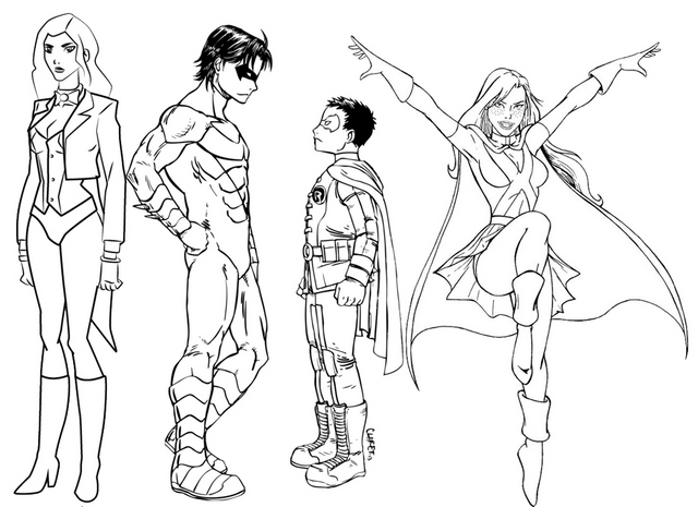 miss martian and other Young Justice Characters Coloring Page