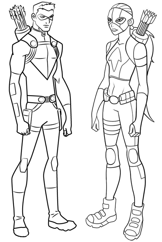red arrow and artemis from Young Justice Coloring Page
