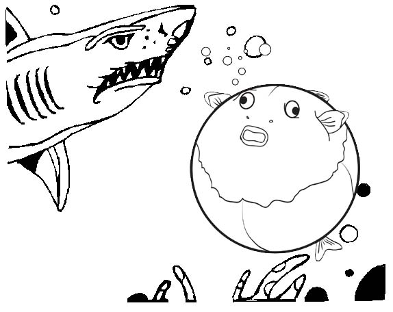 yellow puffer fish coloring page of fugu