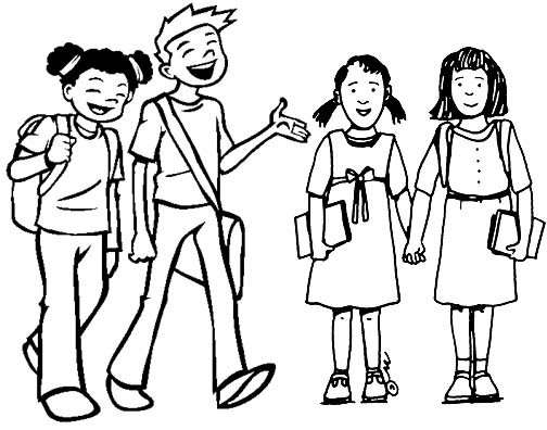 Friends in the School Coloring Page