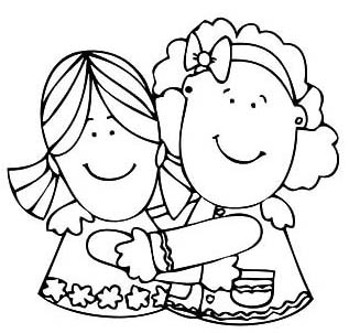 best girl friends hugging coloring pages