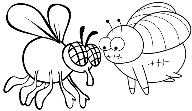 Cute Flies Cartoon Coloring Page