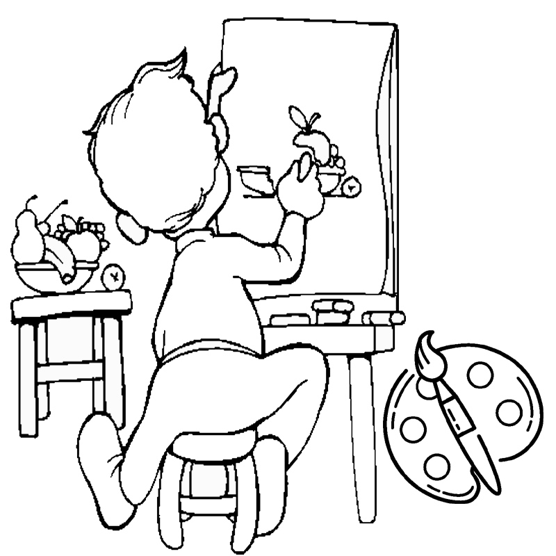 artist painter a boy paint on canvas coloring page