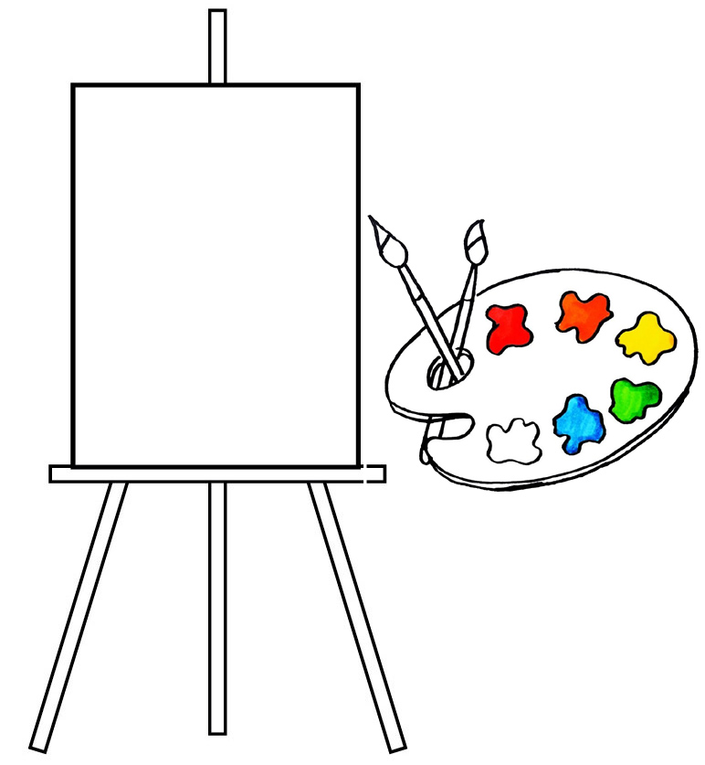 palette and canvas coloring page of painting