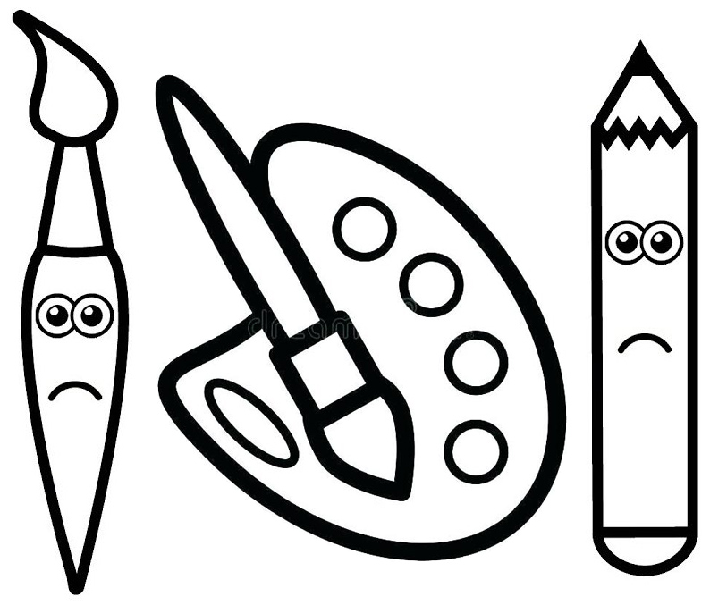 pencil and palette for painting coloring page