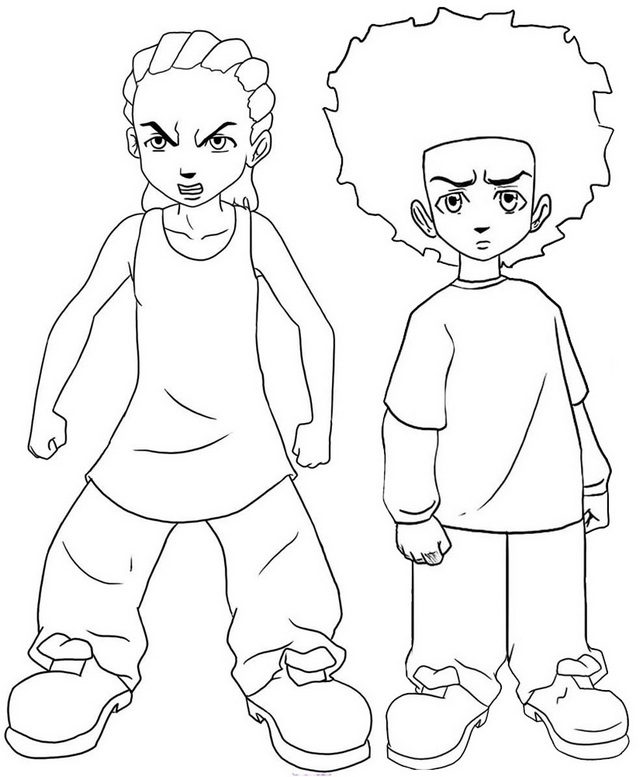 Huey and Riley Coloring Page of Boondocks
