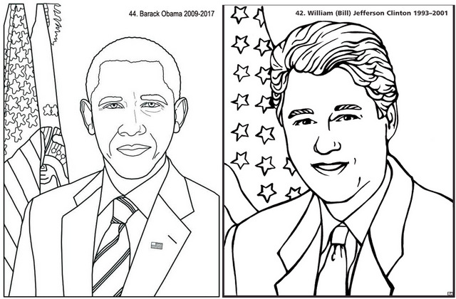 Obama and Bill Clinton Coloring Page of President