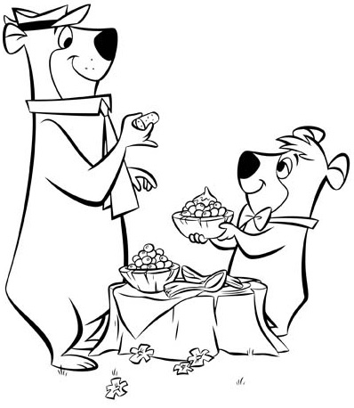 Yogi Bear and Boo Boo eating honey coloring page