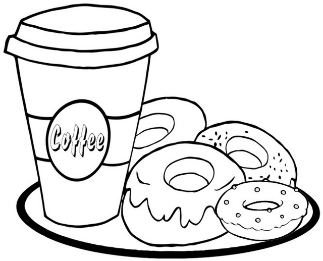 donut cream and coffee coloring page