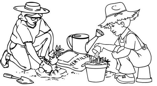 farmers fertilizing coloring page of arbor day