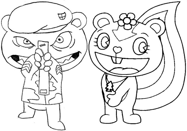 flippy and petunia coloring page of happy tree friends