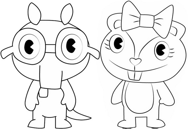 giggles and sniffles coloring page of happy tree friends