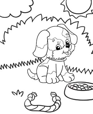 cute little dog in the garden coloring page