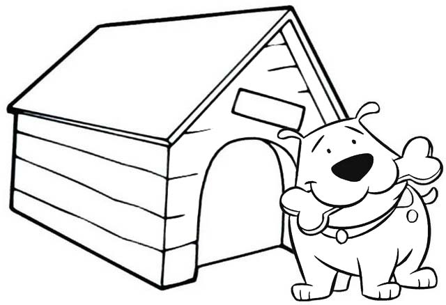dog biting a bone coloring page of dog house