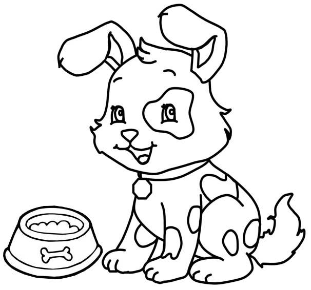 happy puppy dogs ready to eat coloring page