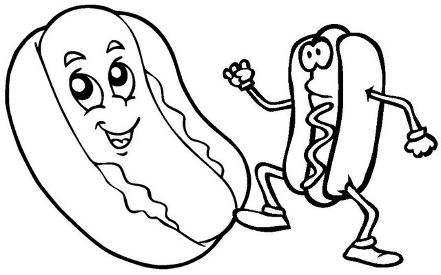 hotdog cartoon coloring page