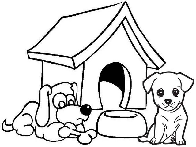 sad dog coloring page of dog house