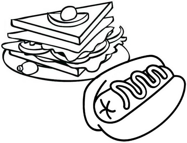 sandwich and hotdog coloring page