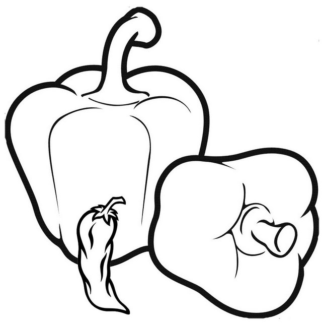 Organic Bell Pepper and Chili Coloring Page for Children