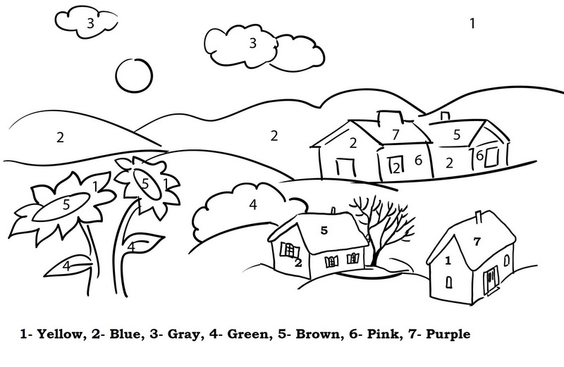 Village Color By Number Coloring Page
