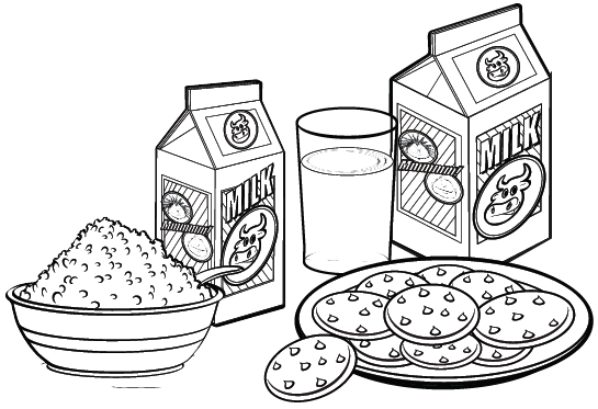 Breakfast Menu with Rice Milk and Bread Coloring Page
