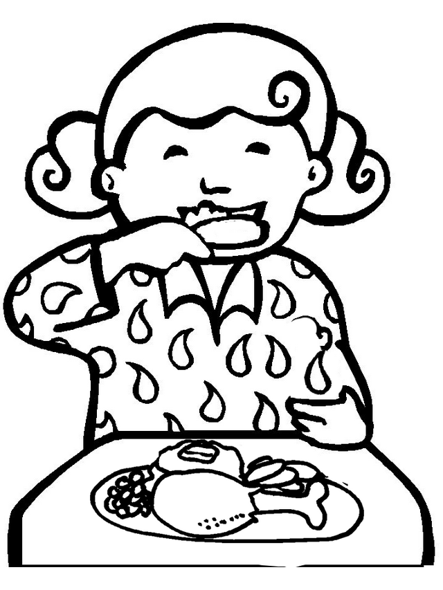 Girl Having Breakfast After Waking Up Coloring Page