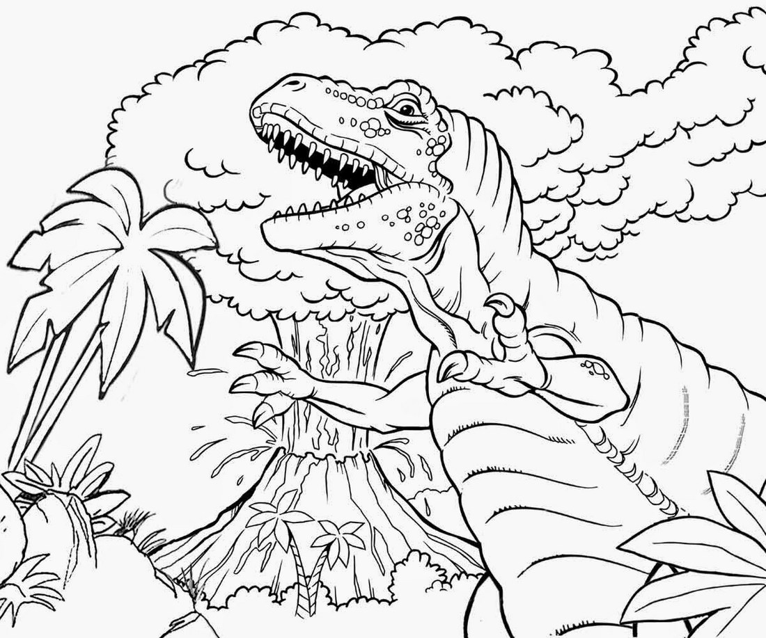 Dinosaur-and-volcano-coloring-sheet