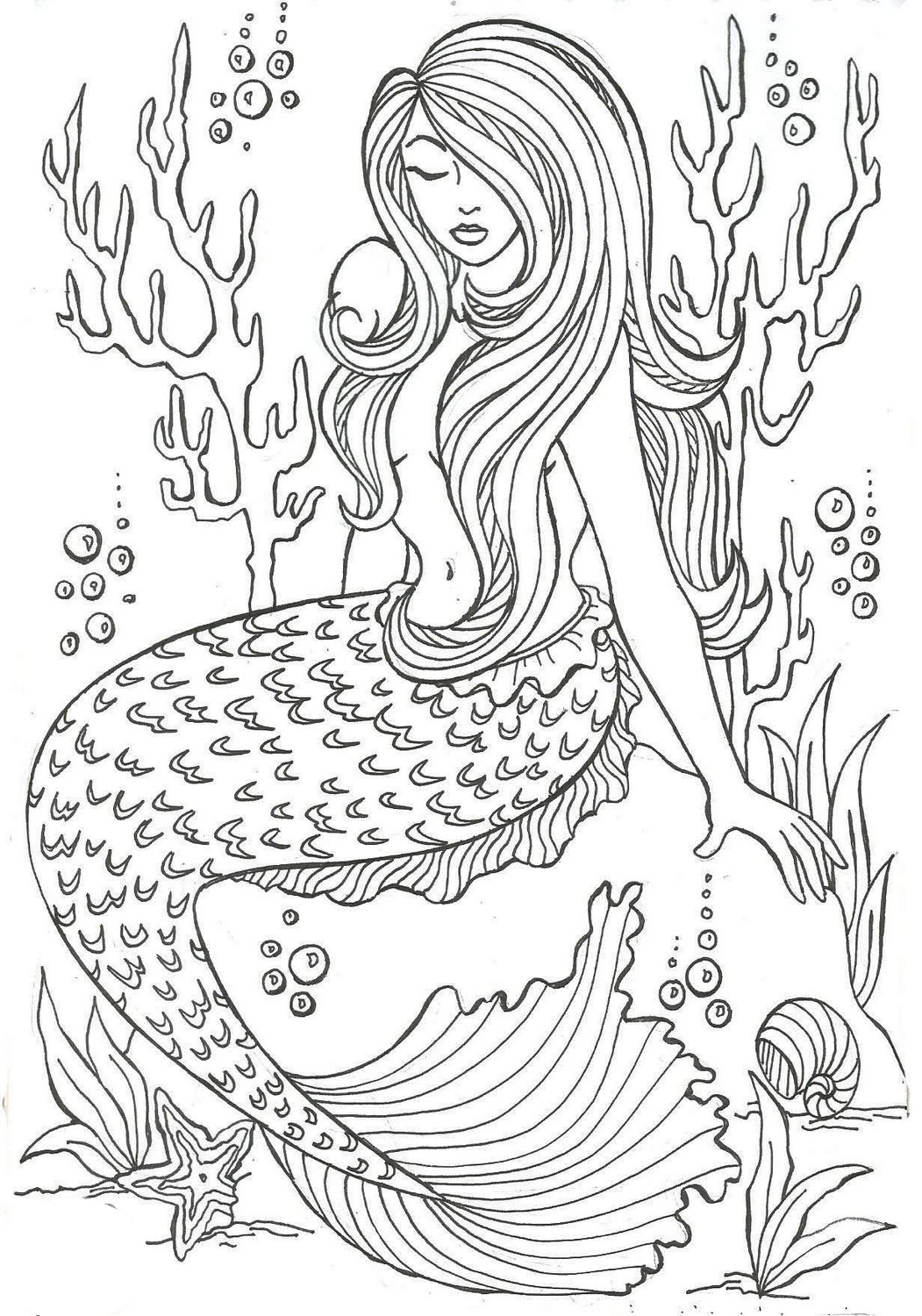 Realistic-Mermaid-Illustrations-Undersea-Coloring-Sheets