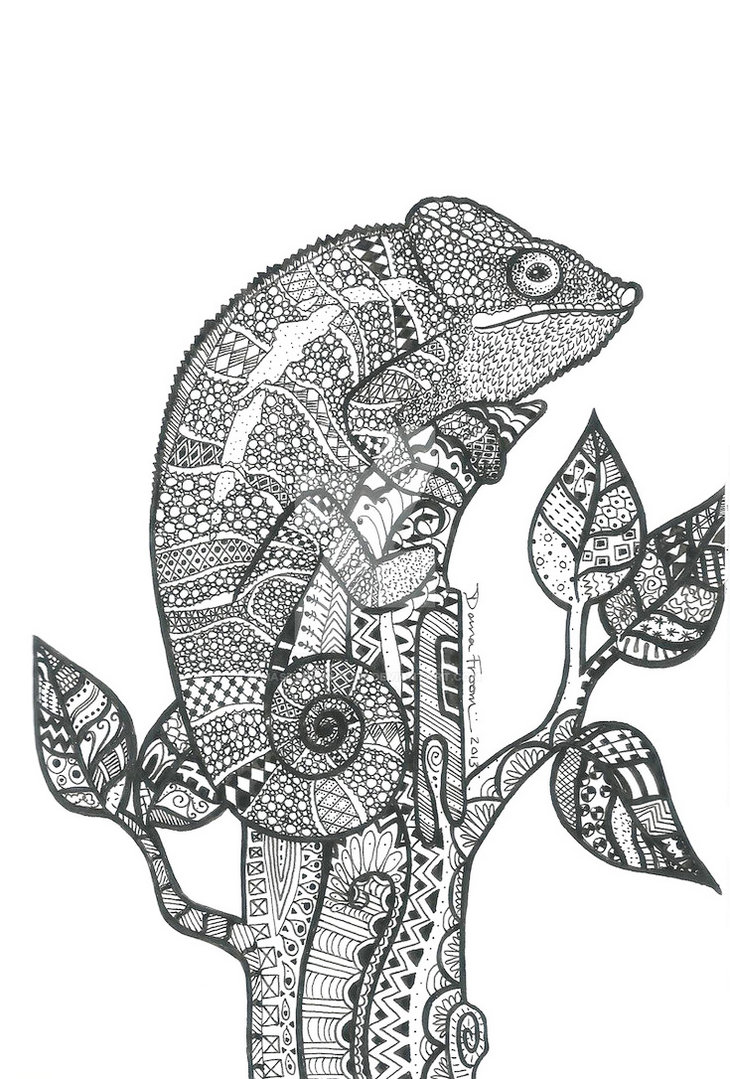 Animal Mandala Chameleon Drawing