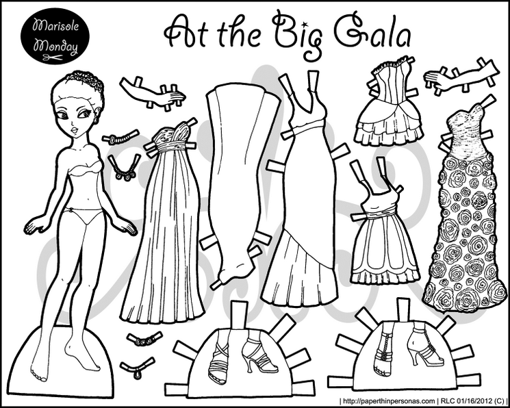 Big Gala Party Paper Doll Coloring Page