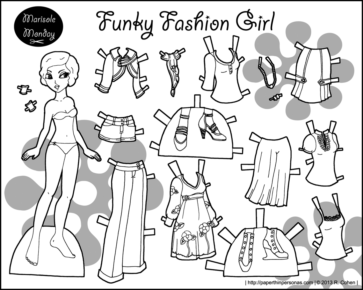 Funky Fashion Girl Paper Doll Coloring Page To Print