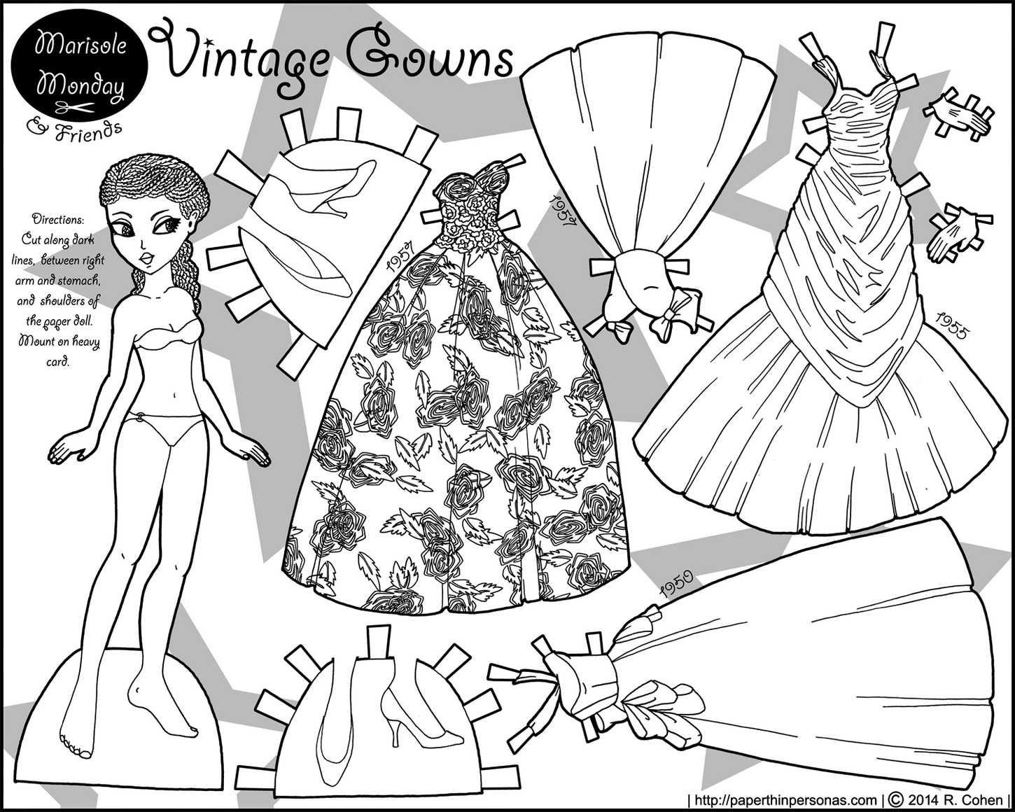 Paper Doll Vintage Gowns Coloring Page