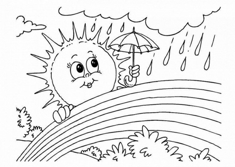 Rain and Rainbow Coloring Page